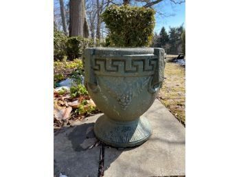 Vintage Concrete Cement Greek Key Round Urn