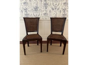 Mid Century Mahogany Dining Chairs With Woven Wicker Seats Set Of 2