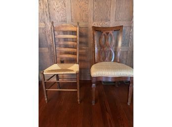 Lot Of 2 Vintage Chairs - Mahogany Side Chair And Ladder Back Cane Bottom Chair