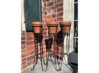 American Metalcraft Wrought Iron Stand And DEROMA Italy Planters