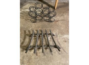 Fireplace Insert Iron Grate And Metal Scrolled Wine Rack