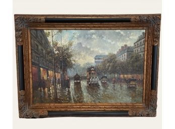 Vintage Framed Paris Street Scene WILLIAMS Original Oil On Canvas Painting W/certificate Of Authenticity