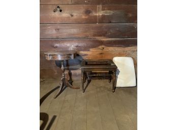 Lot Includes Antique Hall Bench And Side Table