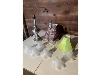 Vintage Lamps And Satin Glass Ruffled Lamp Shades