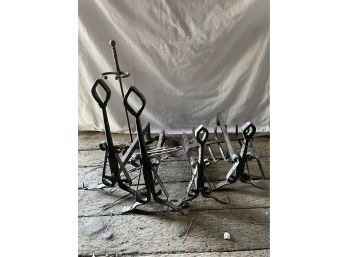 Antique Iron Andirons And Fireplace Tools