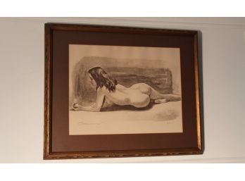 25 1/2 X 32 1/2 Beautifully Framed Signed And Numbered Lithograph Nude Woman #216   'L'