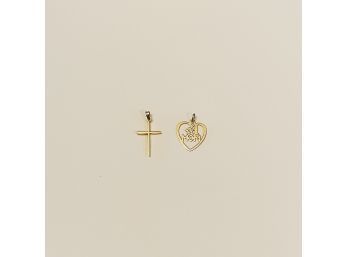 14K Cross And Heart Pendant #76