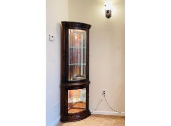 Mahogany Lighted Corner Curio Cabinet #46