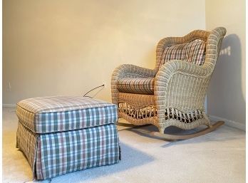 Ethan Allen Wicker Rocker And Ottoman #54