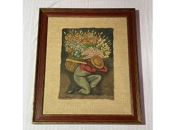 24 X 20 Vintage Framed Diego Rivera Signed  Drawing On Paper #209