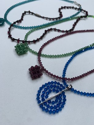 Crystal Bead And Stone Fashion Necklaces, Red, Green Blue