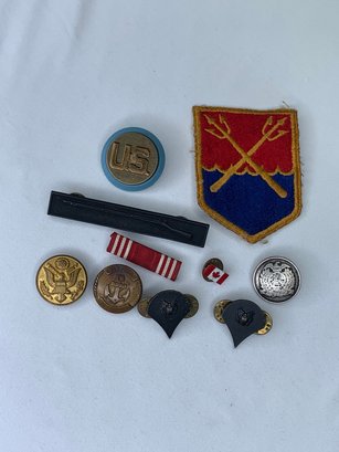 Collection Of Military Buttons, Bar, Medals And Patch, American Navy, US