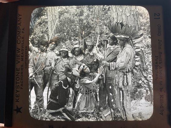 Antique Keystone View Company Lantern Slide, Labeled John Smith  About To Be Killed By Powhatan