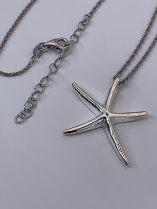 Sleek Starfish Pendant On Sterling Silver Chain,  Both Marked 925, Necklace Marked Italy