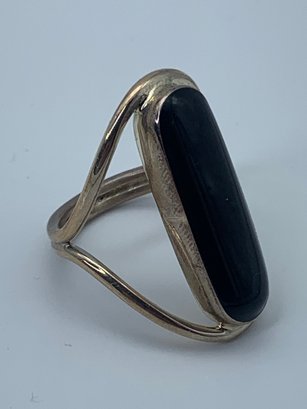 ATI 925 Silver Ring With Long Pill-shaped Onyx, Center Stone About 1.25 Inches, Made In Mexico, Size 8.5, 6.8g