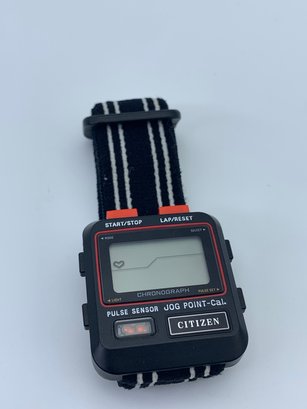 Rare Vintage Citizen Digital Watch With Heart Monitor Chronograph Pulse Sensor, Adjustable Elastic Band