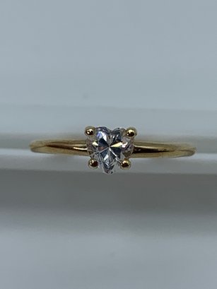 10K Yellow Gold Solitaire Ring,  Heart Shaped Stone, Promise Ring Or Engagement Style, Size 3, 5.7g