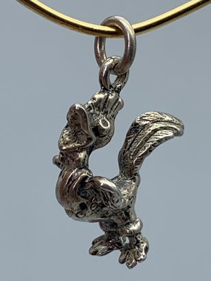 Sterling Silver Charm Of Rooster Wearing Overalls, 1/2 Inch, 2.5g