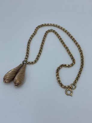 Vintage Gold Toned Double Chain Bracelet Or Watch Chain, With Dangling Solid Tassel Charms, 7 Inches, 13.3g