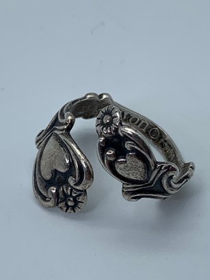 Vintage AVON Sterling Silver Heart Flower Treasured Hearts Wraparound Ring, Size 8.5, 4.8g