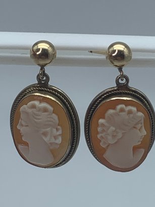 Vintage Cameo Post Earrings, 3/4-Inch, Unmarked, 4.1g