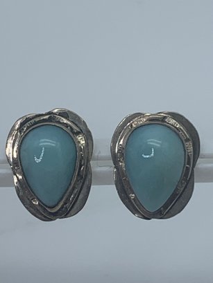 Silver Post Earrings With Light Blue Stones, 1/2-inch, Unmarked, Tested Sterling, New Postbacks Needed