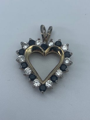 Open Heart Pendant With Clear CZ And Black Stones, Marked JUT 925, C.z.,  3/4-inch, 3.2g