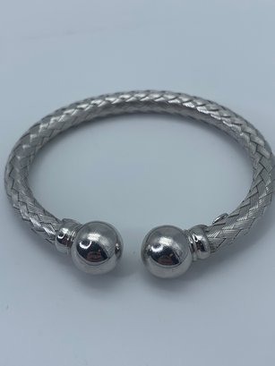 CEI (Caribbean Emeralds Ltd) Braided Tube Style Sterling Silver Bracelet, Marked 925 Italy, 17.4g
