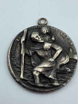 Antique Saint Christopher Medallion / Pendant, Marked Sterling PPC, 1 Inch, 9g
