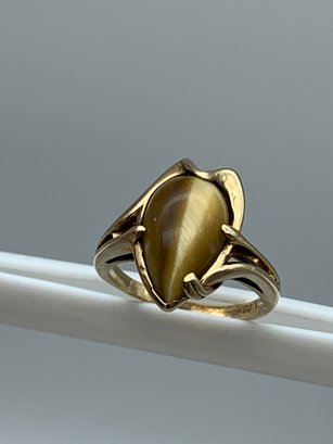 10K Yellow Gold Ring With Brown  Tigers Eye Type Stone, Signed DASON, Size 5.25, 3.5g