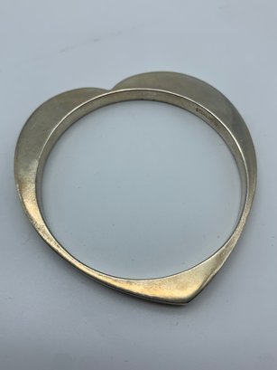 Slip-on Sterling Silver Heart Shaped Bangle Bracelet, Wrist Width 2.5 Inches, Marked Sterling 925, 20.2g