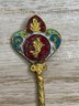Antique French Cloisonne Brass Enamel Champlev Spoon With Barley Twist Handle, White, Red, Blue, Mint Green