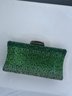 Ombre Green Rhinestone And Gold Toned Hard Clutch, Crossbody Chain Included, Wear For Prom, Weddings, Cocktail