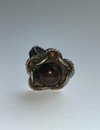 Sterling Silver Ring With Deep Brown Fire Agate Center Stone, Marked 925,  Size 5.5, 6.1g