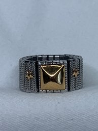 RYRY FIRENZE Stainless Steel Expansion Stretch Ring With 18K Gold Square Center And Star Accents, Stamped 750