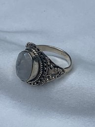 Ornate Sterling 925 Ring  With Beautiful Oval Cut Quartz Gemstone Center, Open Back Stone Setting, Iridescent