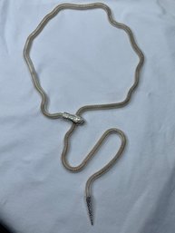 Long And Slinky Silver Toned Snake Necklace (or Belt) With Clear Crystal Eyes, Head Clips On To Body