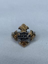 Harley Davidson 2003 Franklin Mint Sterling Silver Ring, Gold Toned Cross & Marcasite, Stamped 925 China, H-D