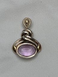 Beautiful KBN Signed REMY Sterling Silver 925 & 14k Accent Pendant With Oval Cabochon Amethyst
