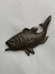 Large Mouth Bass Silver Toned Pin / Fish Brooch