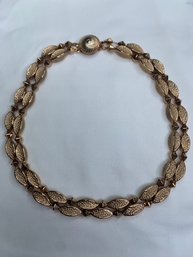 Signed CORO Textured Double Strand Gold Toned Necklace With Button Squeeze Clasp And Pegasus Hallmark