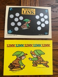 Two 1989 Topps ZELDA Cards, Nintendo Of America, LINK Stickers & The Adventure Of Link Scratch Game, Tip Card