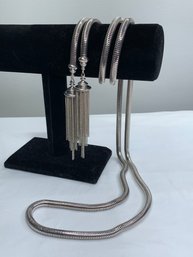Signed Kendra Scott McKayla Lariat Wrap Necklace, About 5-ft Long Snake Chain With Tassels, Shiny Silver Toned