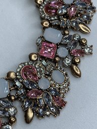 Pink, White & Silver Chunky Rhinestone And Crystal Collar Necklace, Tag Says Oscar De La Renta, Made In USA