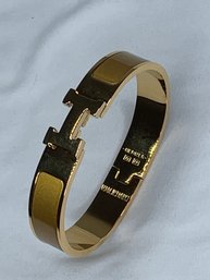 Hermes Clic H Bracelet, Gold Toned, Stamped With Hallmarks Q & CP, Made In France, Rotate H, Fashion Jewelry