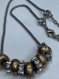 Devotional Necklace - Two Toned Gold/silver With Round And Baguette Crystal Or Rhinestones, Motivational Beads