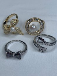 Fancy Fashion Rings, Gold And Silver Toned With Pearl And Crystal Accents, Bows, Baguettes, Bowtie And Key