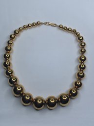 Vintage Signed Napier Graduating Gold Toned Mirror Ball Beaded Necklace On Chain, Hallmark On Clasp