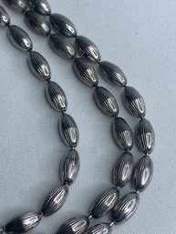 Extra Long Signed Napier Silver Toned Textured Oblong Beaded Necklace - Flapper Length, Wrap Or Wear Long
