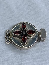 Large Sterling Silver And Garnet Clasp Button Clasp For Jewelry Making, Stamped 925